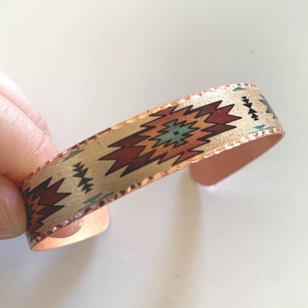 Southwestern Copperโ Cuff Bracelet Geometric Tribal Pattern Boho Jewelry